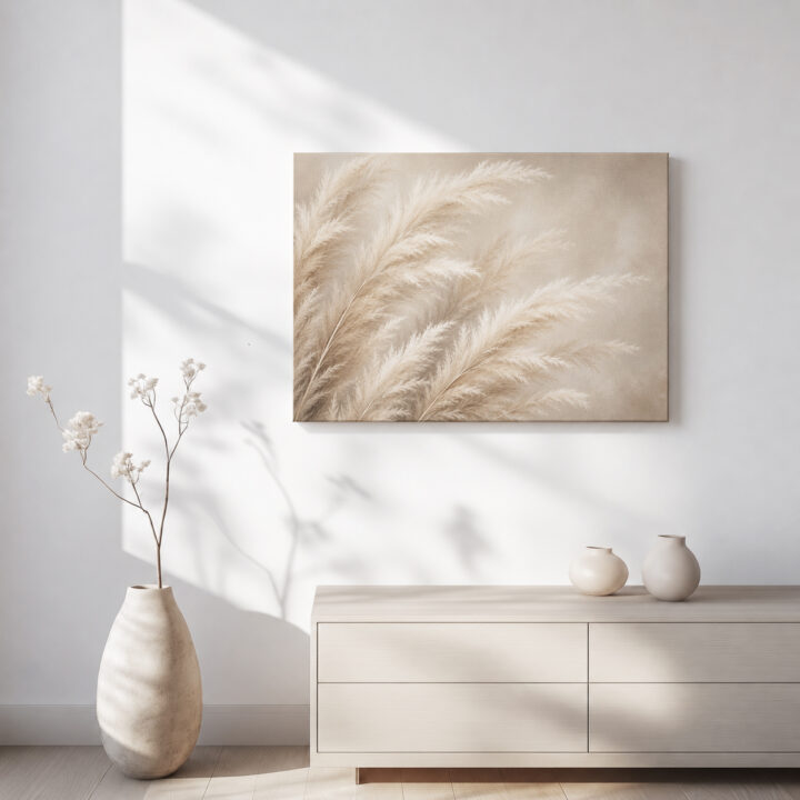 Leinwandbild Pampasgras in Beige und Creme