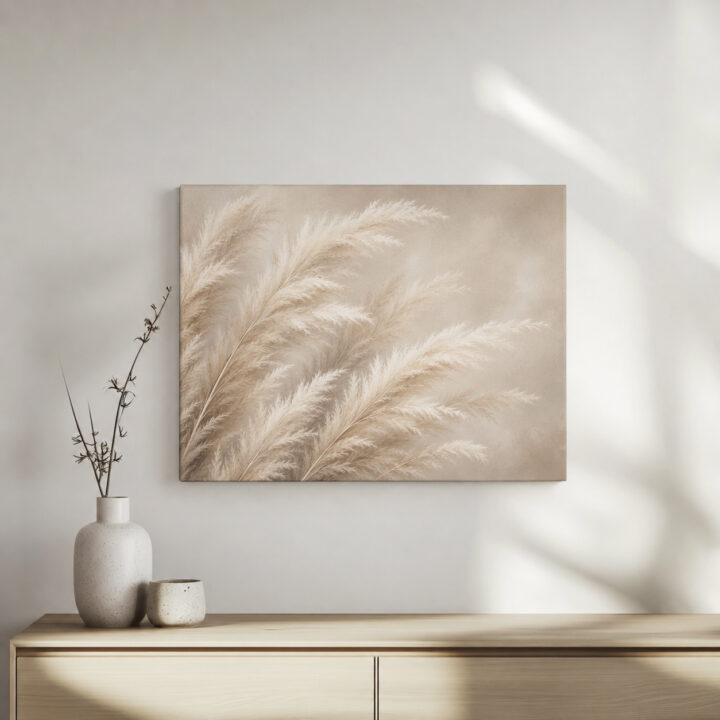 Leinwandbild Pampasgras in Beige und Creme