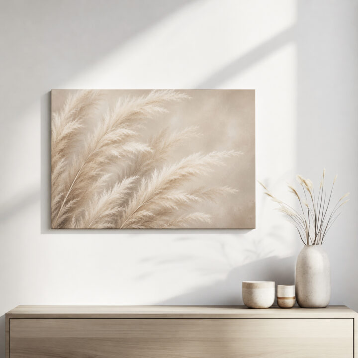 Leinwandbild Pampasgras in Beige und Creme