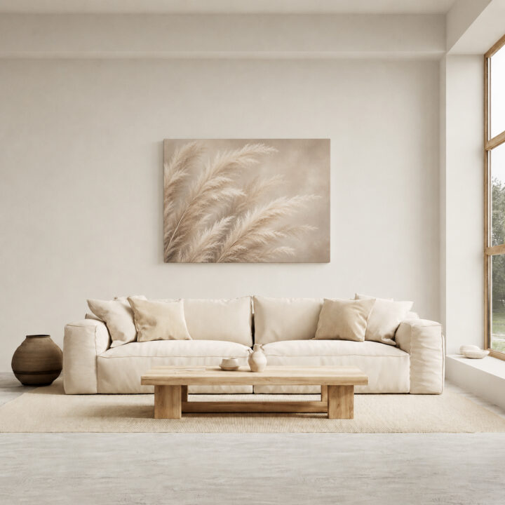 Leinwandbild Pampasgras in Beige und Creme
