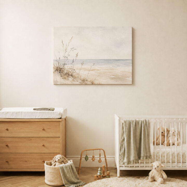 Leinwandbild Ruhiger Strand im Aquarellstil