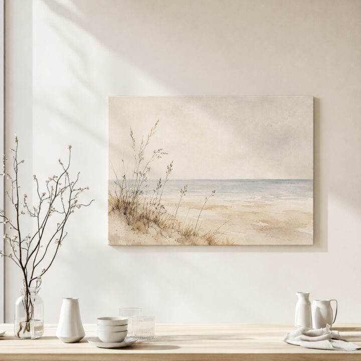 Leinwandbild Ruhiger Strand im Aquarellstil