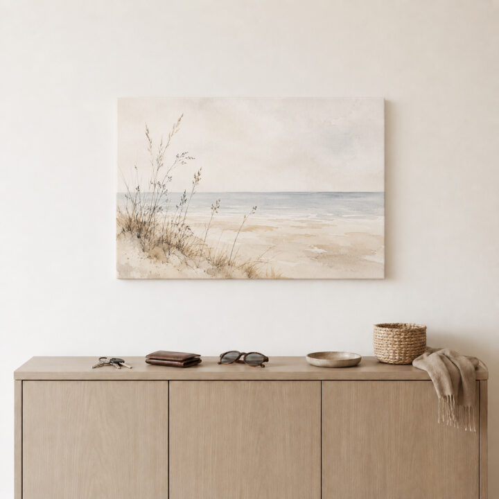 Leinwandbild Ruhiger Strand im Aquarellstil