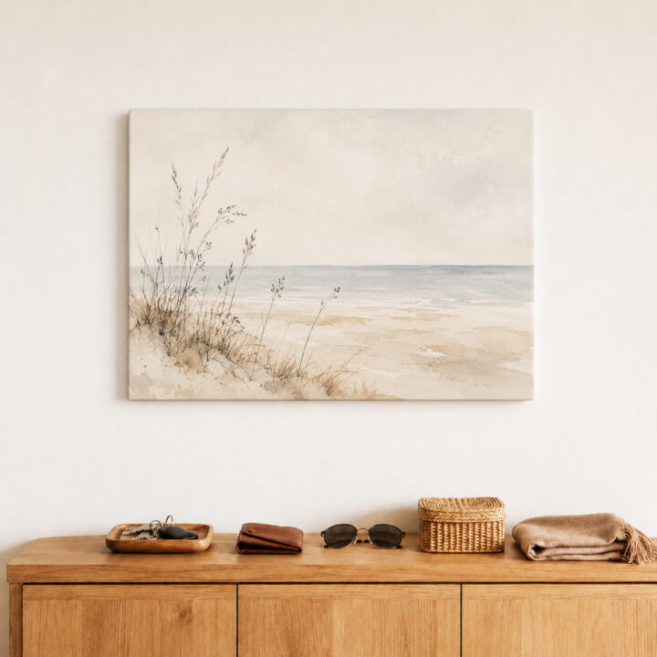 Leinwandbild Ruhiger Strand im Aquarellstil