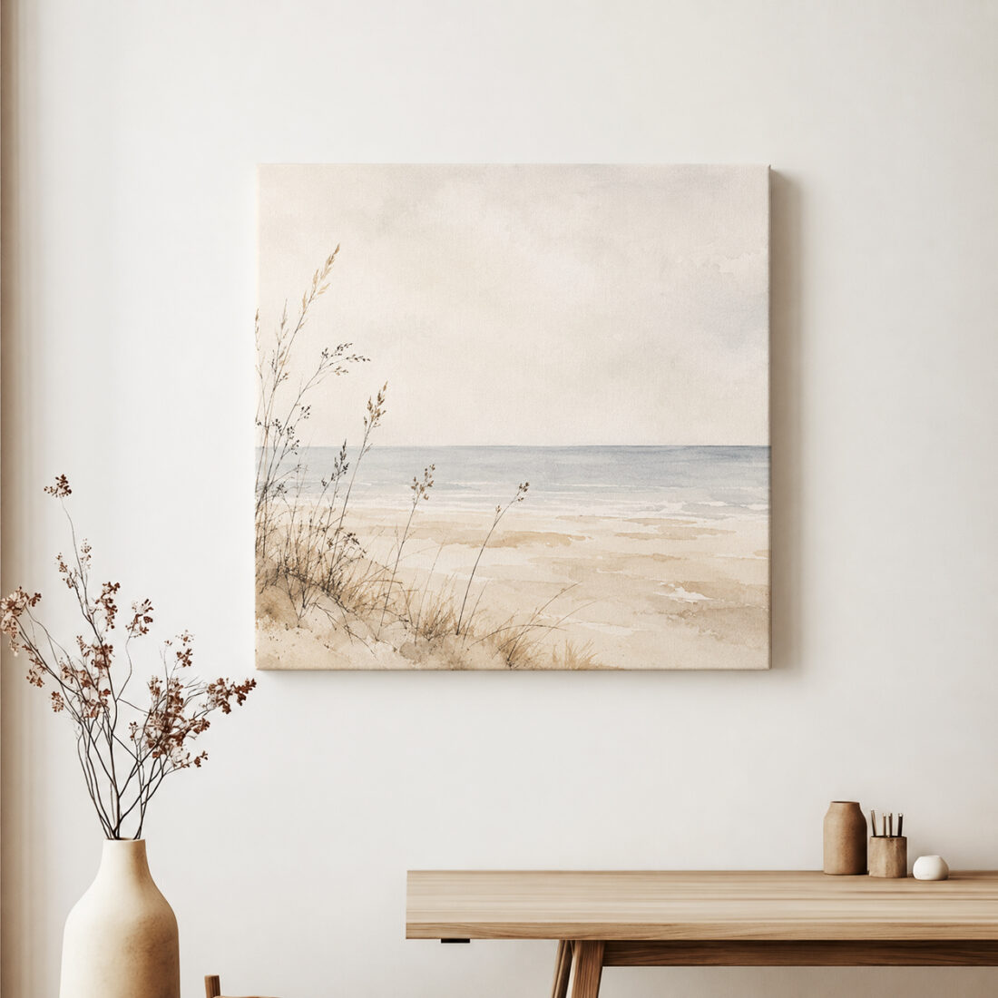 Leinwandbild Ruhiger Strand im Aquarellstil
