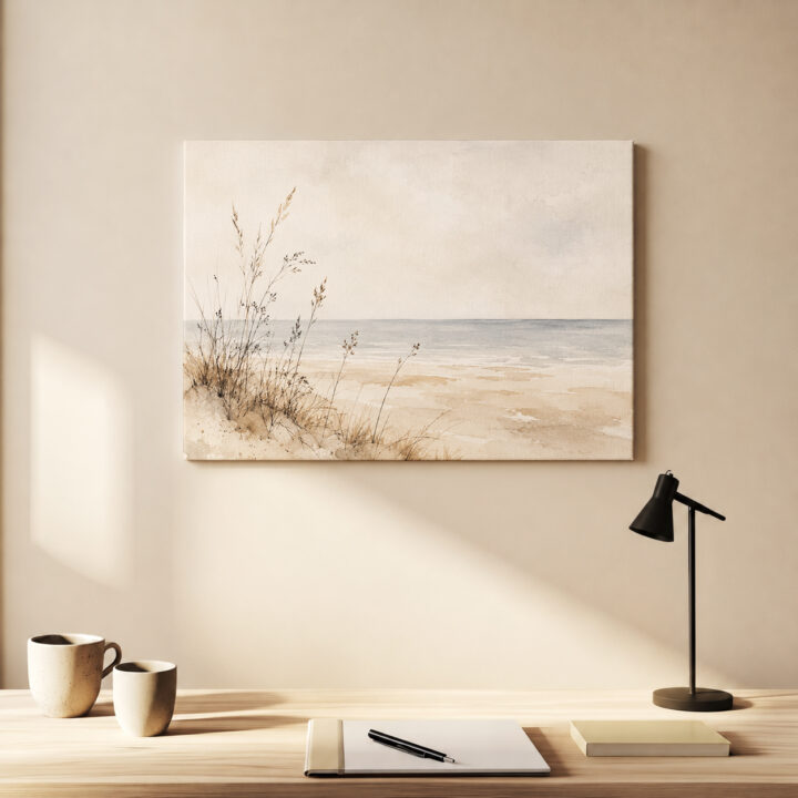 Leinwandbild Ruhiger Strand im Aquarellstil