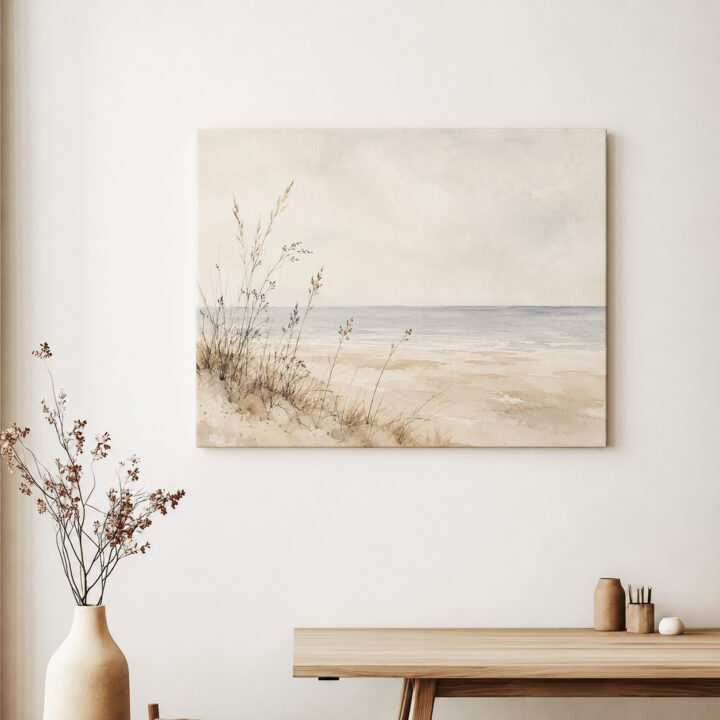 Leinwandbild Ruhiger Strand im Aquarellstil