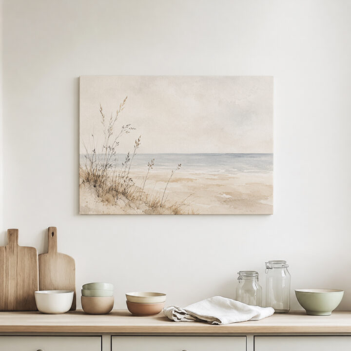 Leinwandbild Ruhiger Strand im Aquarellstil
