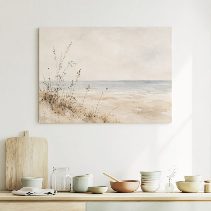 Leinwandbild Ruhiger Strand im Aquarellstil