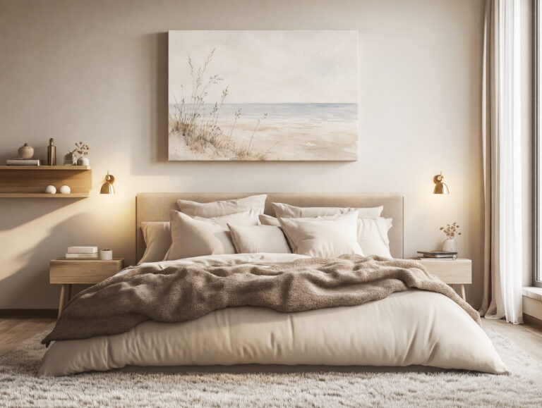 Leinwandbild Ruhiger Strand im Aquarellstil