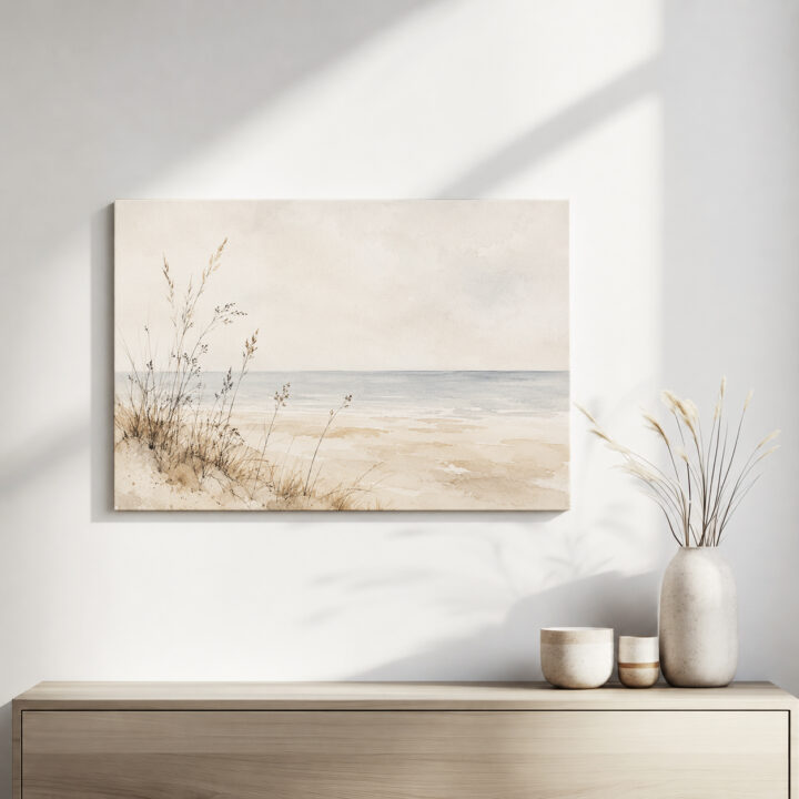 Leinwandbild Ruhiger Strand im Aquarellstil