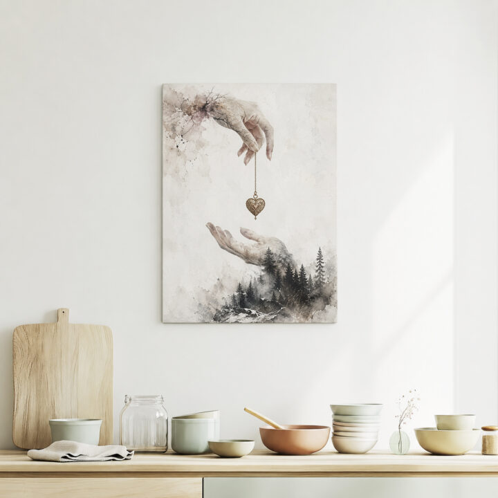 Canvas print Hands and Heart Above a Forest