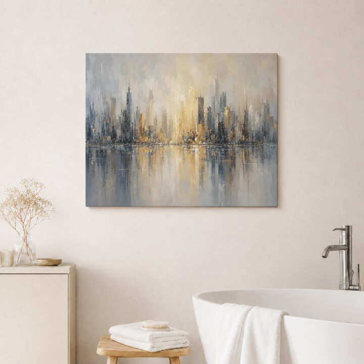 Leinwandbild Skyline mit Wasserspiegelung