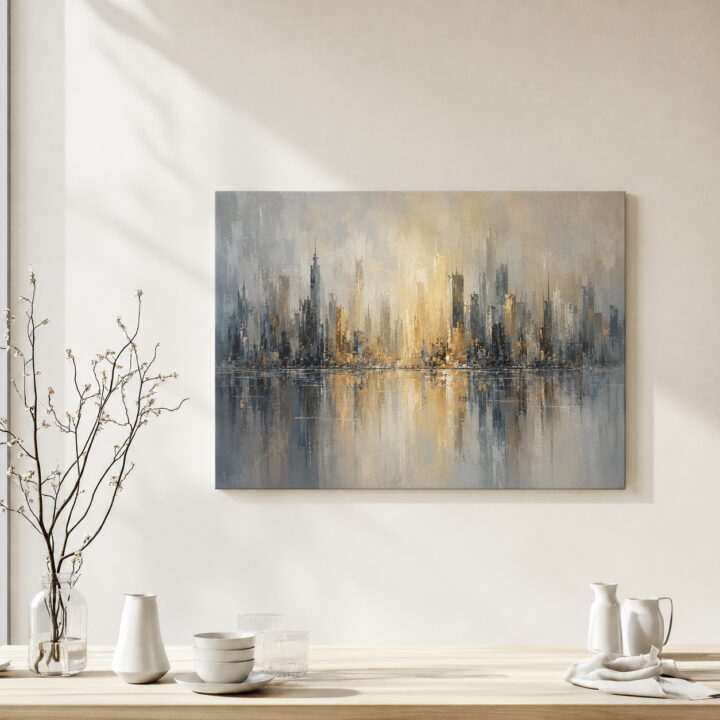 Leinwandbild Skyline mit Wasserspiegelung