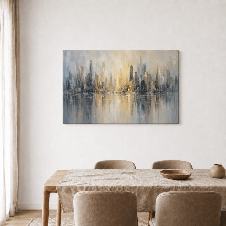 Leinwandbild Skyline mit Wasserspiegelung