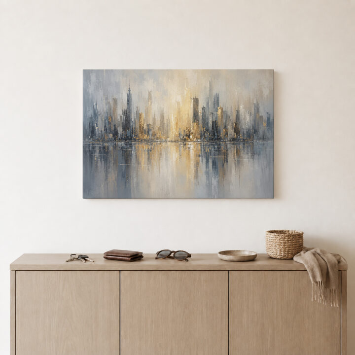 Leinwandbild Skyline mit Wasserspiegelung