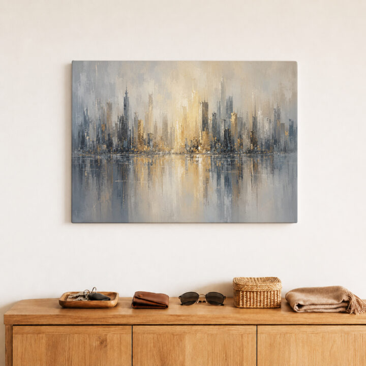 Leinwandbild Skyline mit Wasserspiegelung