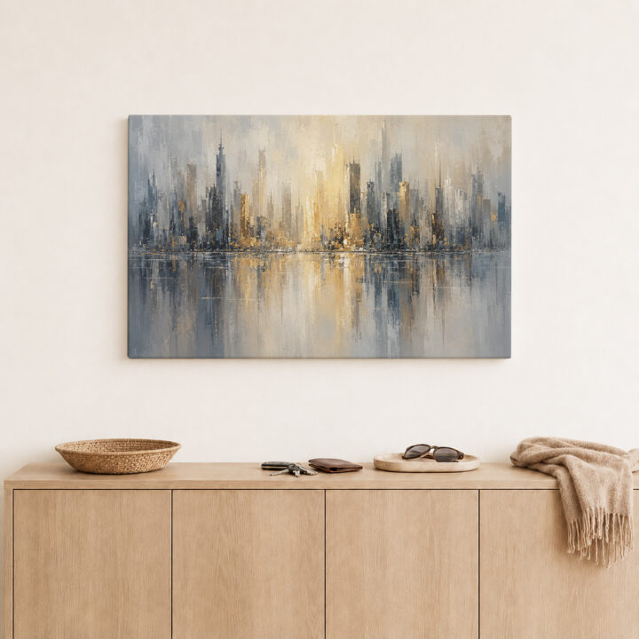 Leinwandbild Skyline mit Wasserspiegelung