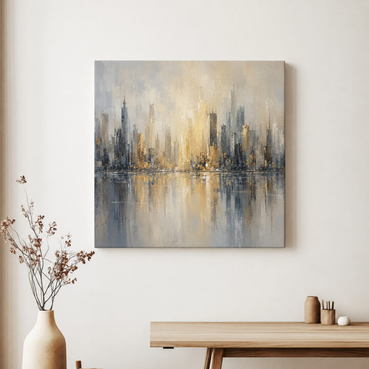 Leinwandbild Skyline mit Wasserspiegelung