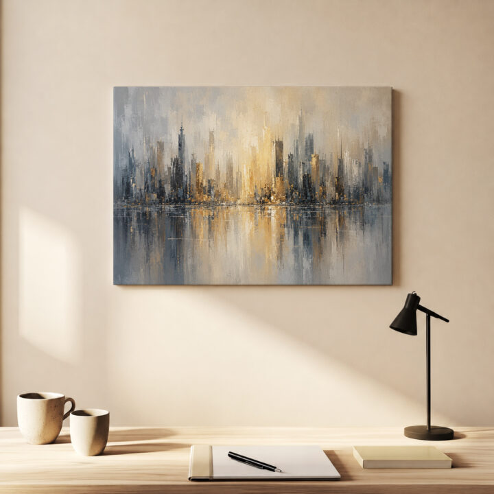 Leinwandbild Skyline mit Wasserspiegelung