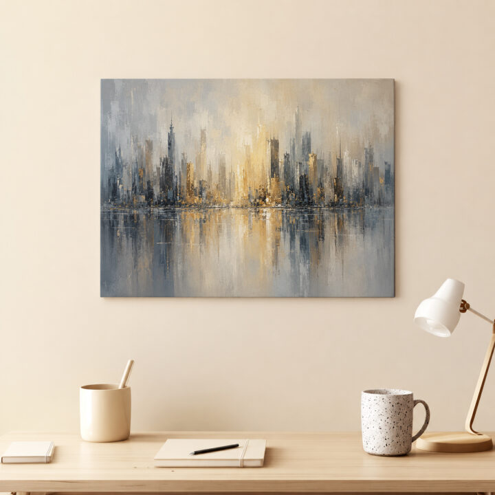 Leinwandbild Skyline mit Wasserspiegelung
