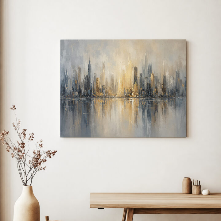 Leinwandbild Skyline mit Wasserspiegelung