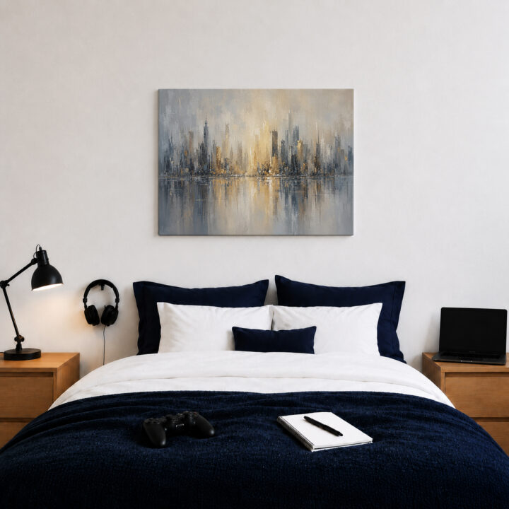 Leinwandbild Skyline mit Wasserspiegelung