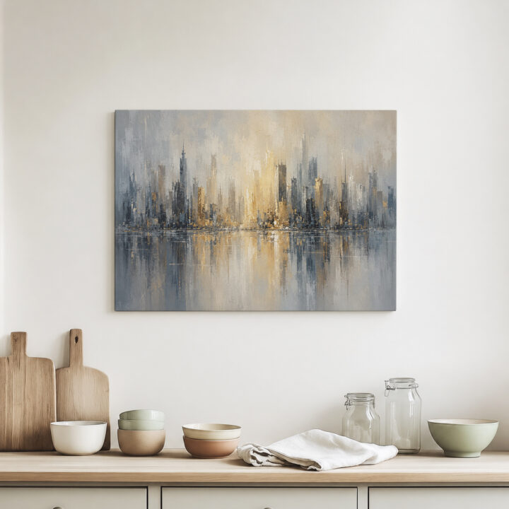 Leinwandbild Skyline mit Wasserspiegelung