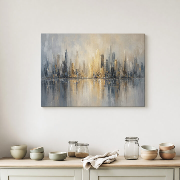 Leinwandbild Skyline mit Wasserspiegelung
