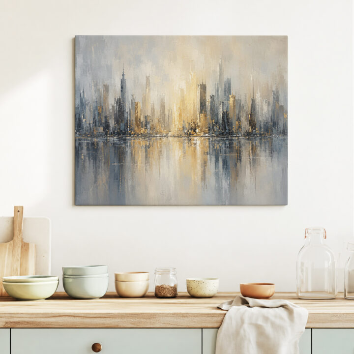 Leinwandbild Skyline mit Wasserspiegelung