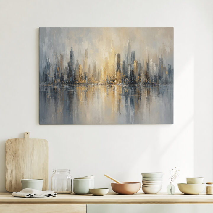 Leinwandbild Skyline mit Wasserspiegelung