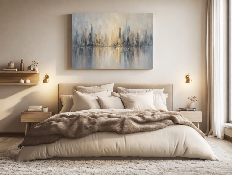Leinwandbild Skyline mit Wasserspiegelung