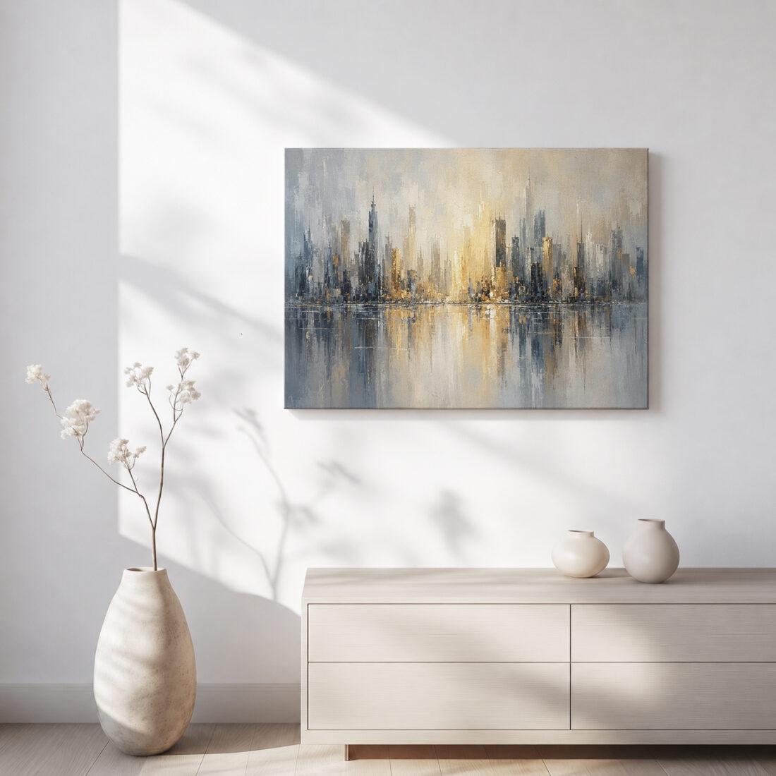 Leinwandbild Skyline mit Wasserspiegelung