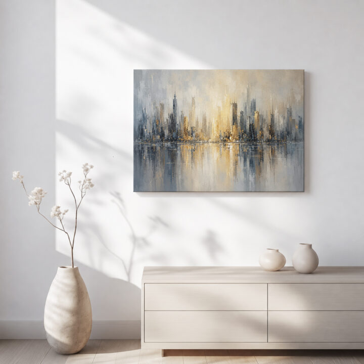 Leinwandbild Skyline mit Wasserspiegelung