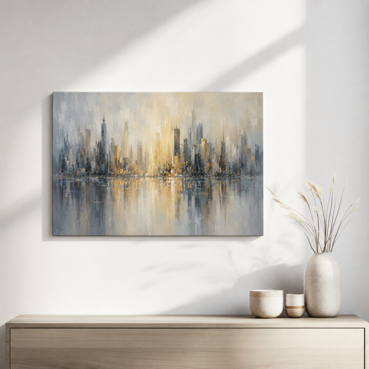 Leinwandbild Skyline mit Wasserspiegelung