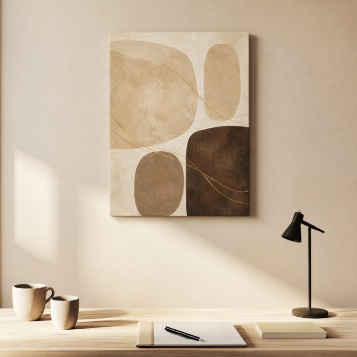 Leinwandbild Neutrale Formen mit Goldschwüngen
