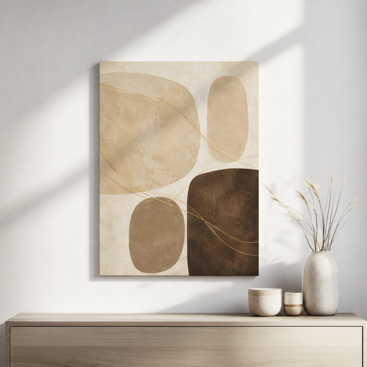 Leinwandbild Neutrale Formen mit Goldschwüngen