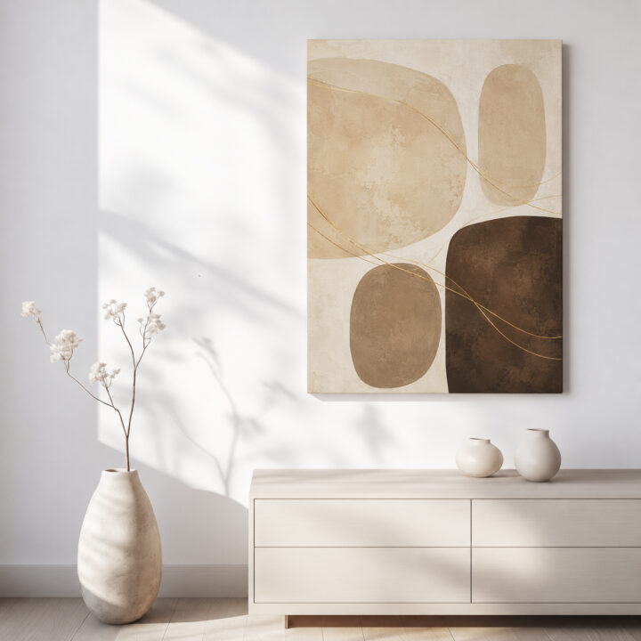 Leinwandbild Neutrale Formen mit Goldschwüngen