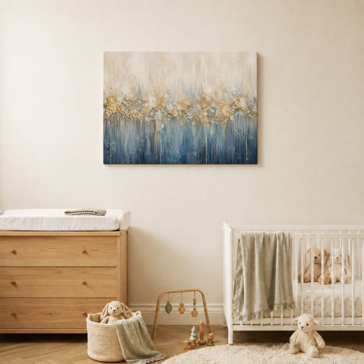 Leinwandbild Creme und tiefes Blau mit Goldtönen