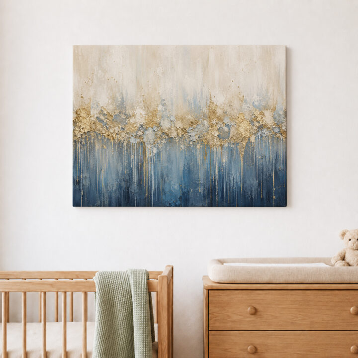 Leinwandbild Creme und tiefes Blau mit Goldtönen