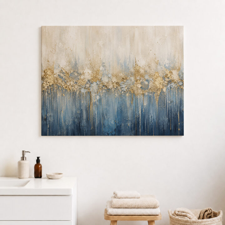 Leinwandbild Creme und tiefes Blau mit Goldtönen
