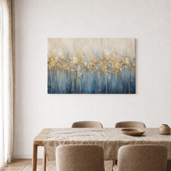 Leinwandbild Creme und tiefes Blau mit Goldtönen