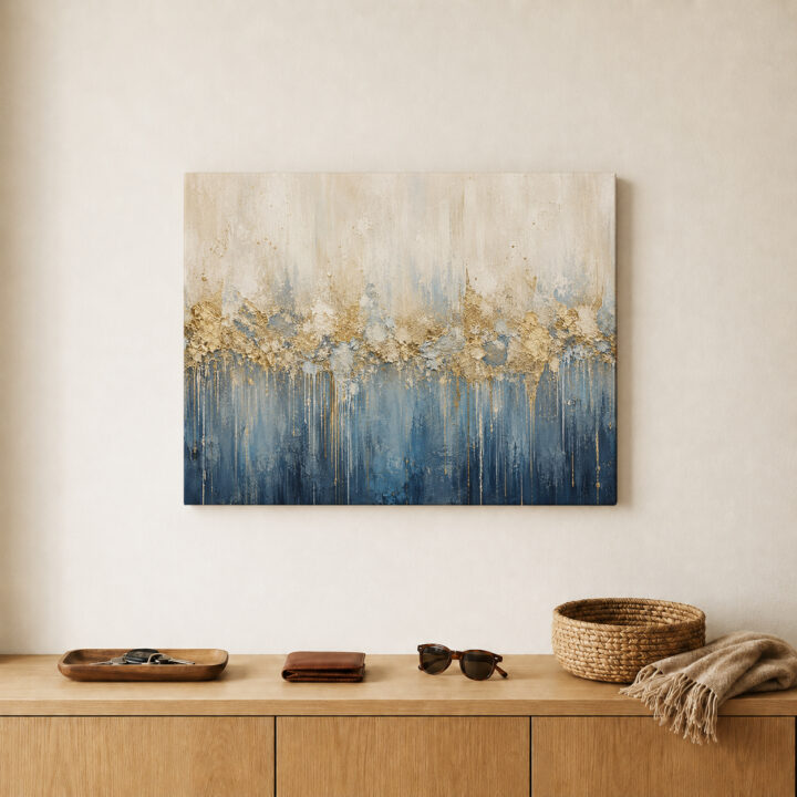 Leinwandbild Creme und tiefes Blau mit Goldtönen