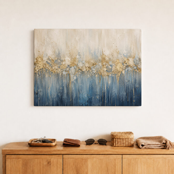 Canvas print Cream and Deep Blue with Gold