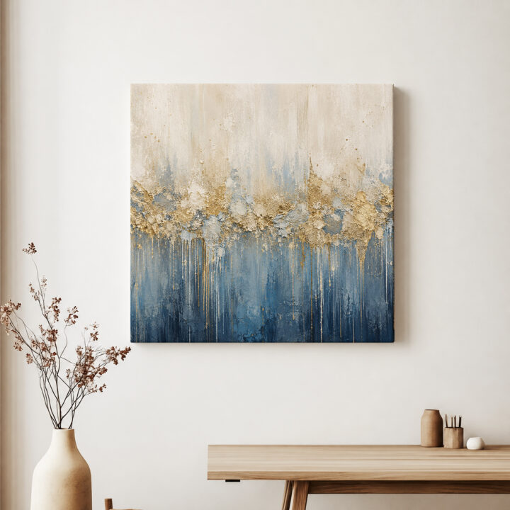 Leinwandbild Creme und tiefes Blau mit Goldtönen