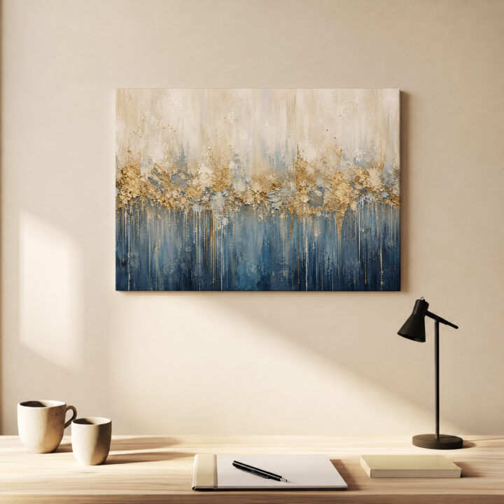Canvas print Cream and Deep Blue with Gold