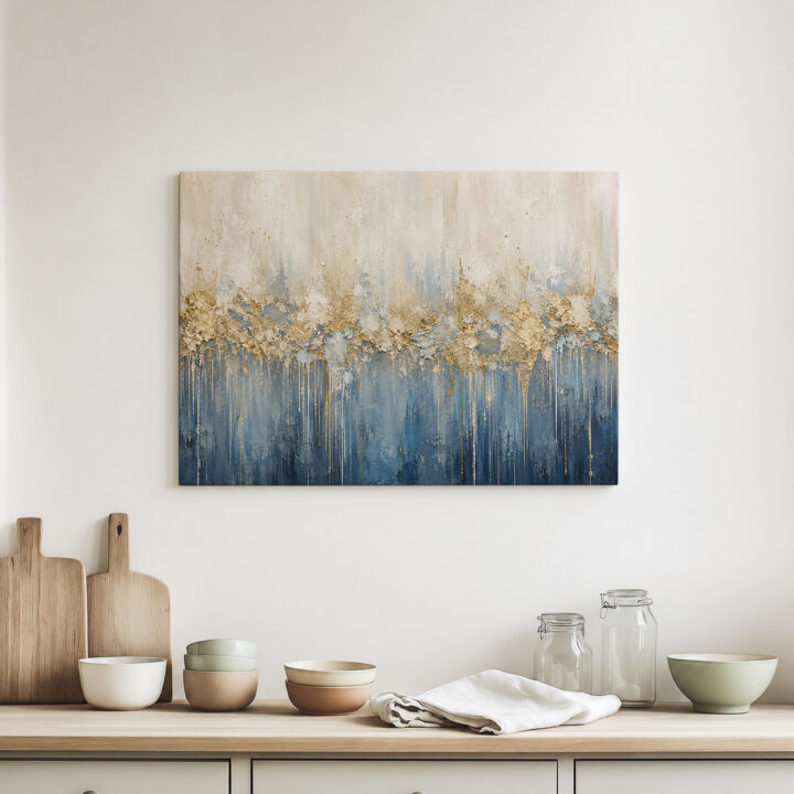 Leinwandbild Creme und tiefes Blau mit Goldtönen