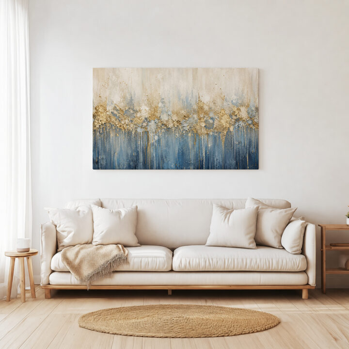 Leinwandbild Creme und tiefes Blau mit Goldtönen