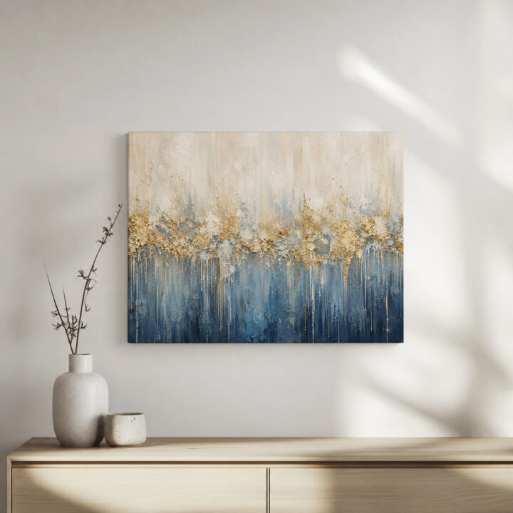 Leinwandbild Creme und tiefes Blau mit Goldtönen