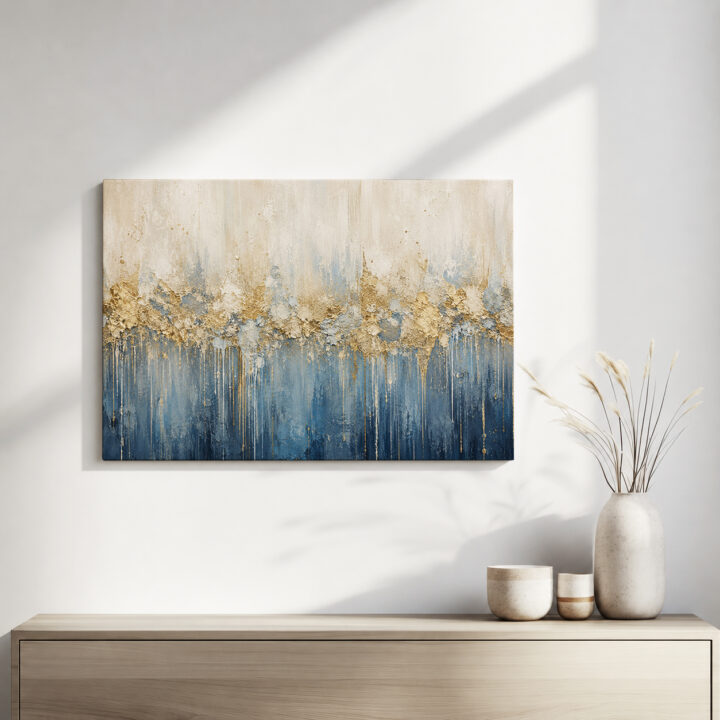 Canvas print Cream and Deep Blue with Gold